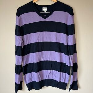 Old Navy Women’s V-Neck Rugby Sweater in Purple and Navy Stripes